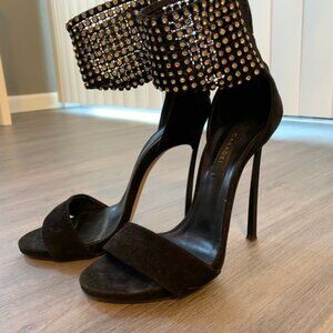 Casadei Crystal Ankle Strap Black Sandal Size 6